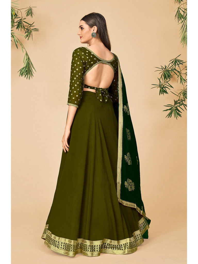 Green Color Floral Embroidered Velvet Silk Lehenga Design For Bride – Gunj  Fashion